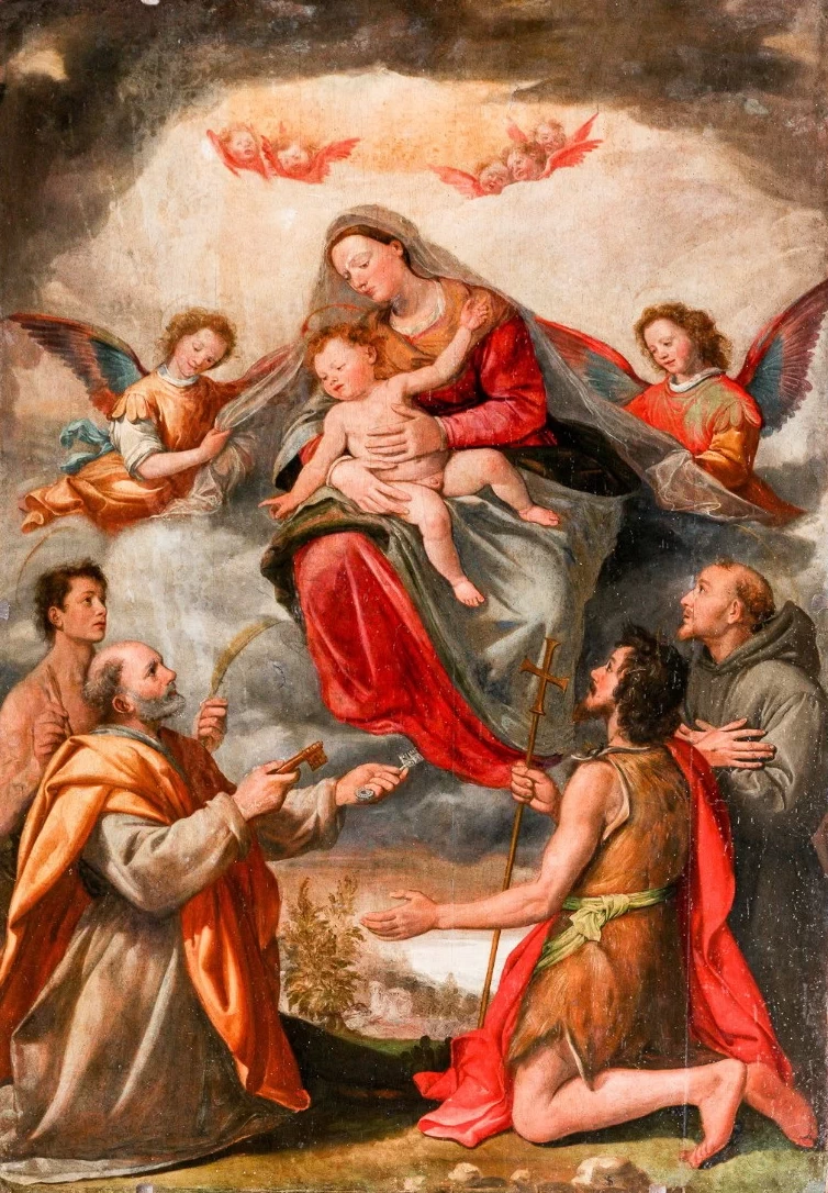 Madonna con Gesù Bambino in gloria, San Pietro, San Sebastiano, San Giovanni Battista e San Francesco d'Assisi